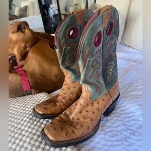 Ariat ostrich boots (blue and pink) women